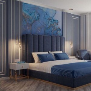 Royal Blue Velvet King Bed